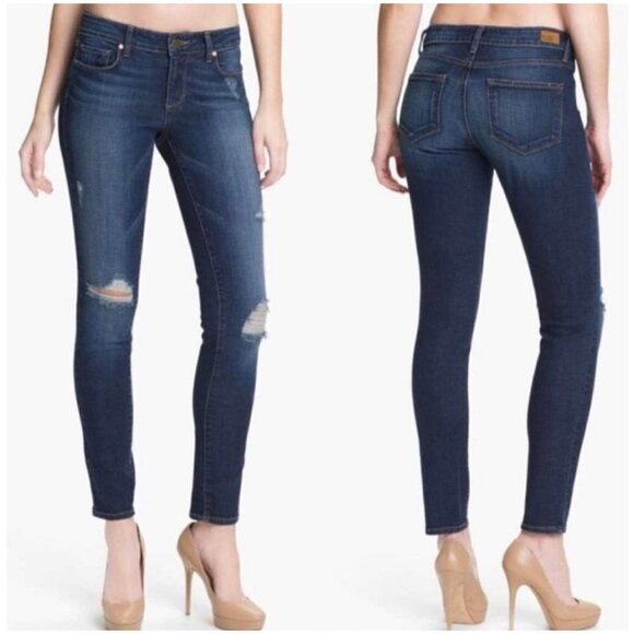 Paige Women's Medium Wash Stretch Distressed Verdugo Ultra Skinny Jeans Size 27 - Picture 1 of 9